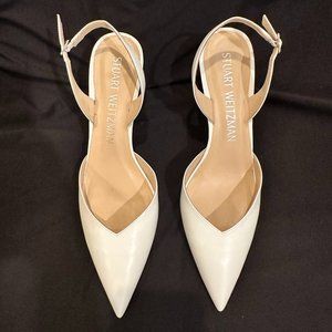 Stuart Weitzman Julia 75 Pointed Slingback White Pump/Smooth Calf Leather 12 AA
